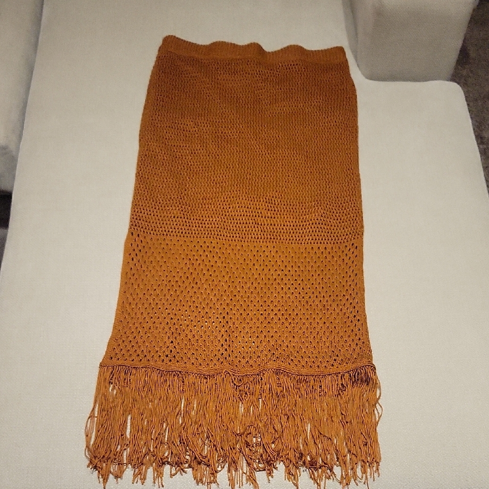 House of Harlow 1960 Skirt Crochet Knit Fringe Rust Maxi Medium Boho Western